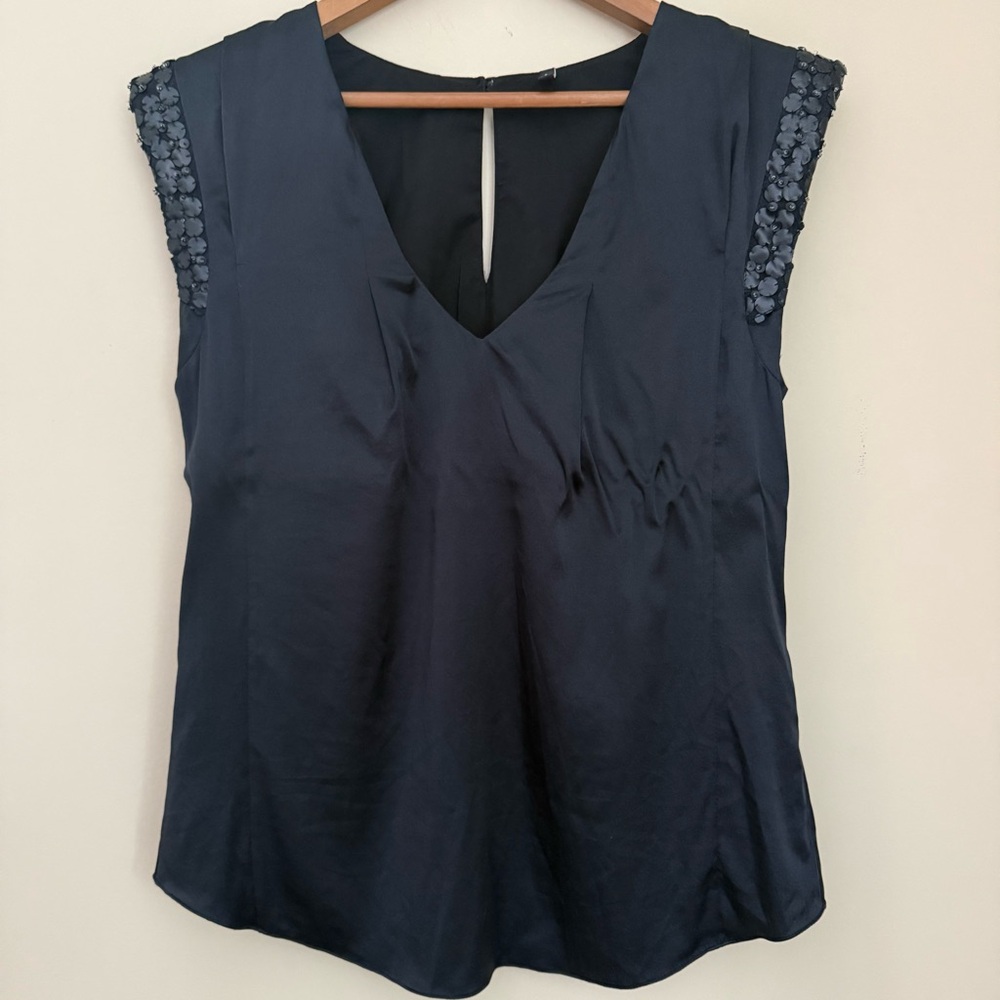 7 for all Mankind Silk Blend Black Sleeveless Embellished Top